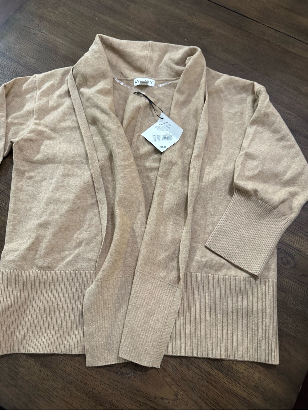 Ava & Viv Neutral Tan Shawl-Collar Open Cardigan